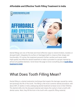 Affordable and Effective Tooth Filling Treatment In India