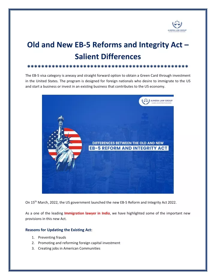 old and new eb 5 reforms and integrity