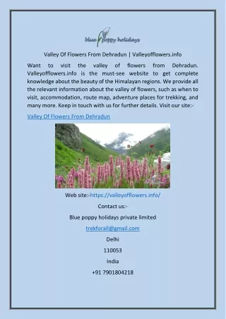 Valley Of Flowers From Dehradun  Valleyofflowers.info