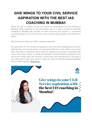 GIVE WINGS TO YOUR CIVIL SERVICE ASPIRATION WITH THE BEST IAS COACHING IN MUMBAI