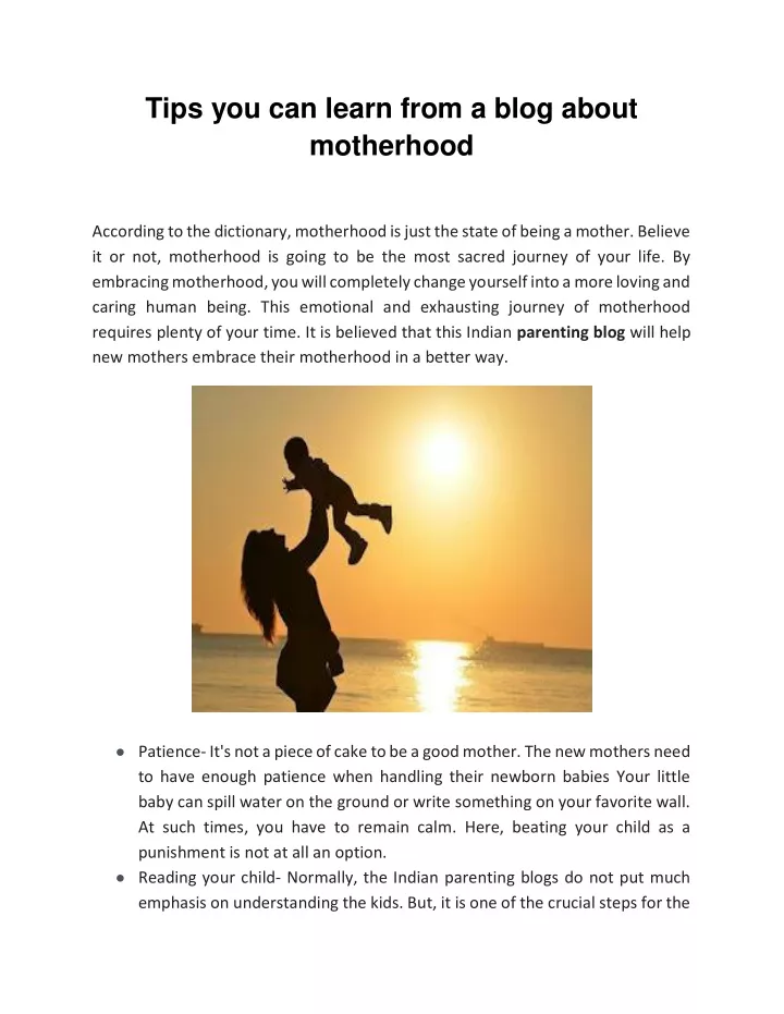tips you can learn from a blog about motherhood