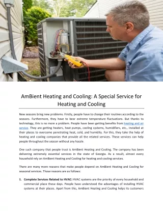 AmBient Heating and Cooling A Special Service for Heating and Cooling