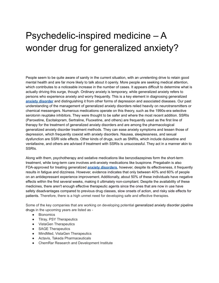psychedelic inspired medicine a wonder drug