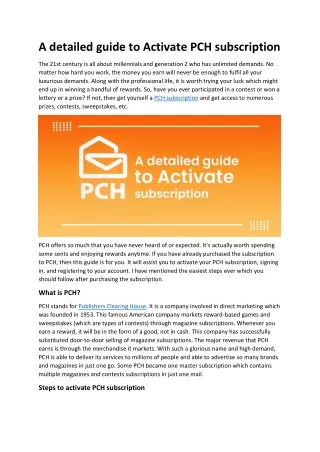 A detailed guide to Activate PCH subscription