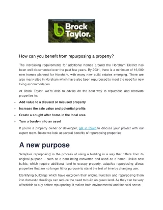 Can You Benefit From Repurposing A Property - Brock Taylor