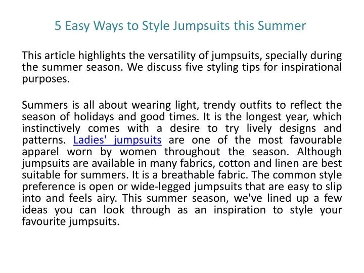 5 easy ways to style jumpsuits this summer