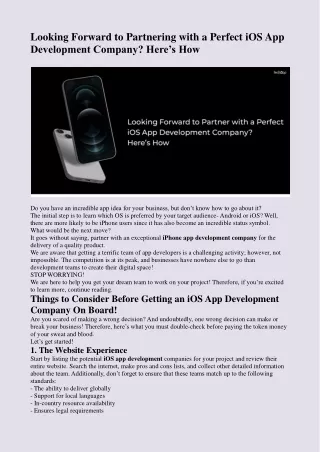 Looking Forward to Partner with a Perfect iOS App Development Company