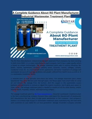 A Complete Guidance About RO Plant Manufacturer, Industrial Wastewater Treatment