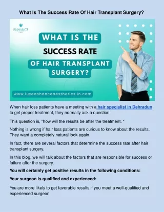 What Is The Success Rate Of Hair Transplant Surgery?