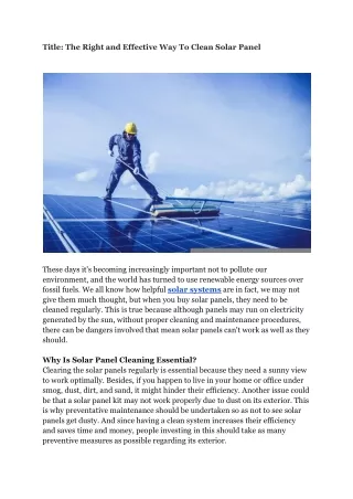 The Right and Effective Way To Clean Solar Panel