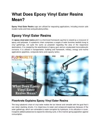 What Does Epoxy Vinyl Ester Resins Mean.