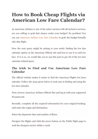How to Book Cheap Flights via American Low Fare Calendar?