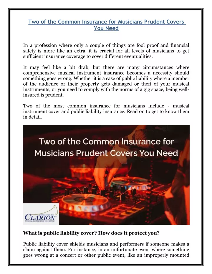 two of the common insurance for musicians prudent