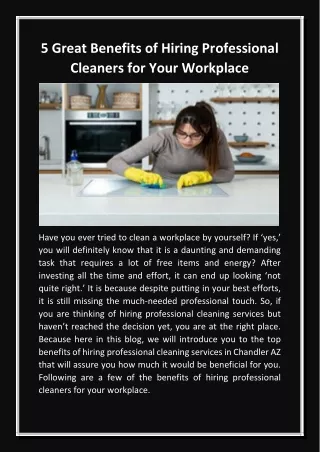 5 Great Benefits of Hiring Professional Cleaners for Your Workplace