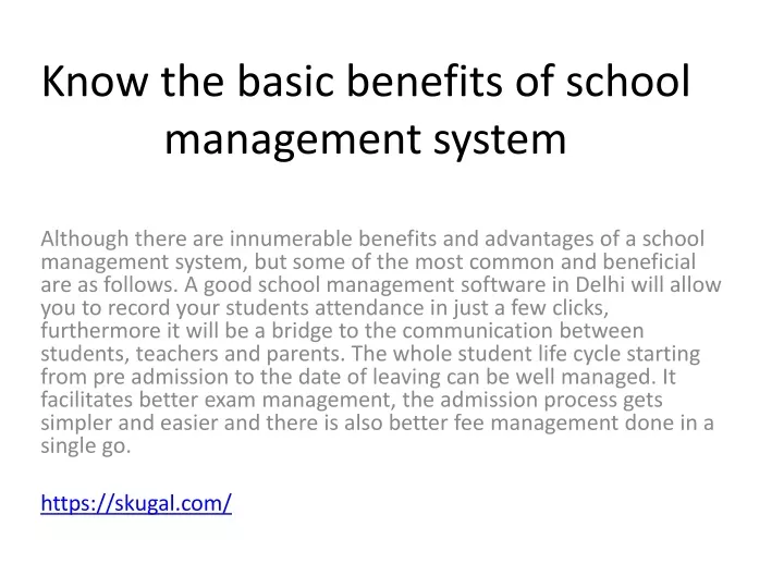 know the basic benefits of school management system