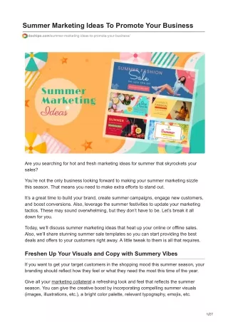 Summer Marketing Ideas To Promote Your Business