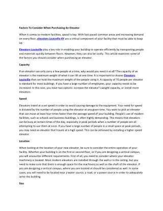 factors to consider when purchasing an elevator