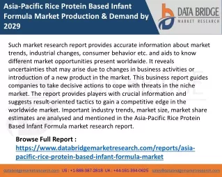 Asia-Pacific Rice Protein Based Infant Formula Market Production & Demand by 2029