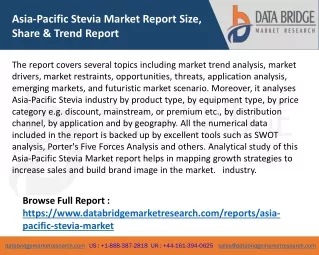Asia-Pacific Stevia Market Report Size, Share & Trend Report