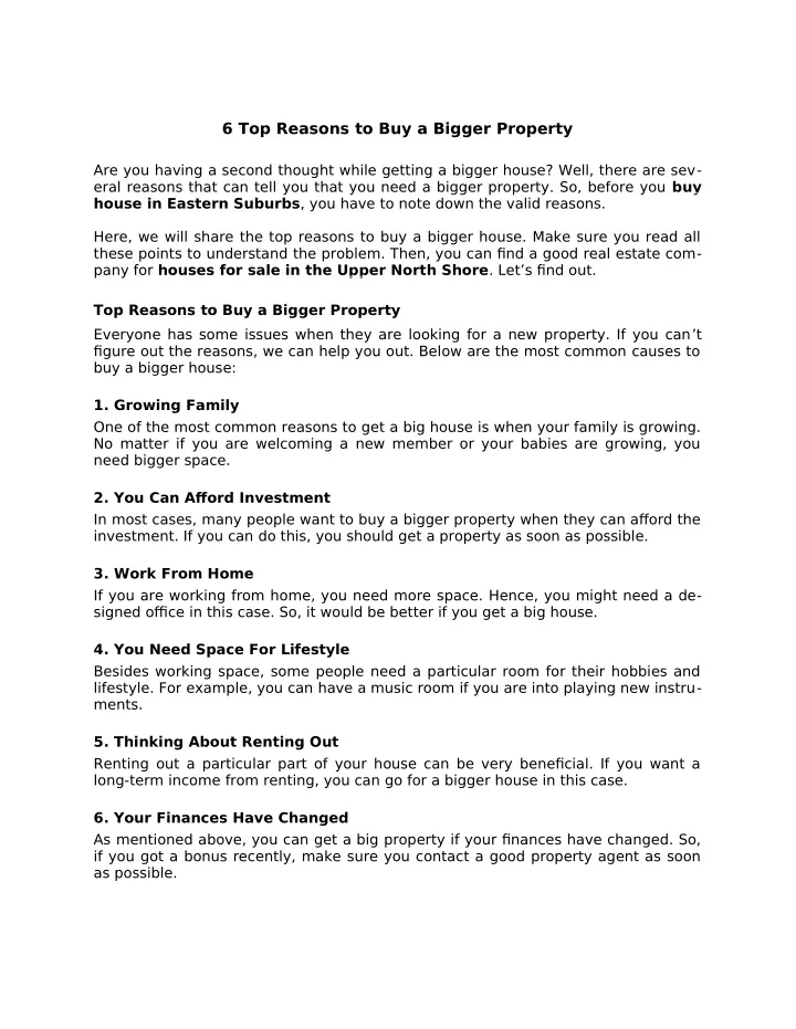 6 top reasons to buy a bigger property