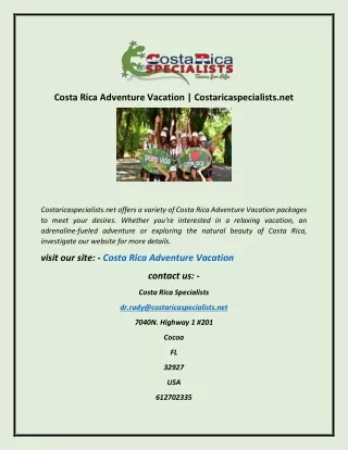 Costa Rica Adventure Vacation