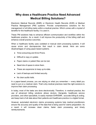 Why does a Healthcare Practice Need Advanced Medical Billing Solutions