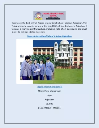 Tagore International School in Jaipur Rajasthan  Tisjaipur.com