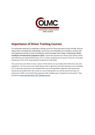 Importance of Driver Training Courses