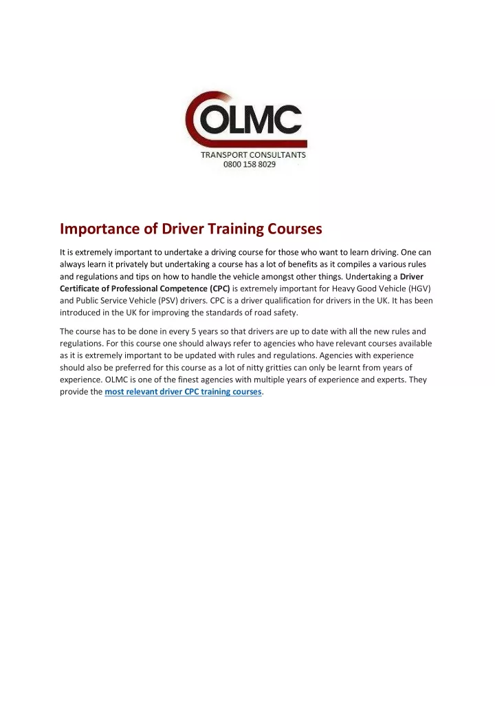 importance of driver training courses