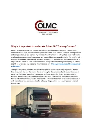 Why is it important to undertake Driver CPC Training Courses