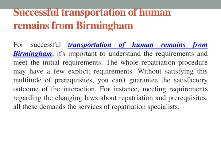 successful transportation of human remains from birmingham
