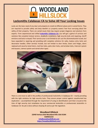 locksmiths calabasas ca to solve all your locking