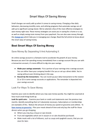Smart Ways Of Saving Money
