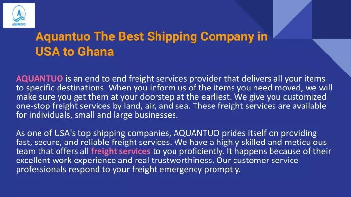 aquantuo the best shipping company in usa to ghana