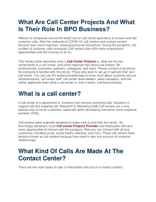 what are call center projects and what is their