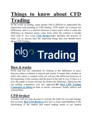 Things to know about CFD Trading