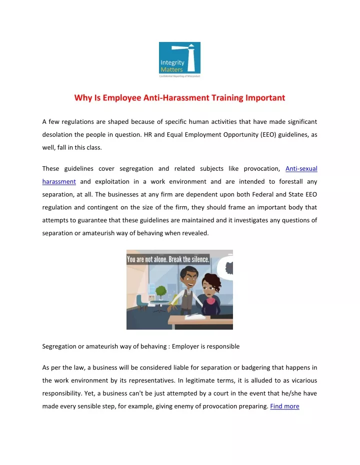 why is employee anti harassment training important