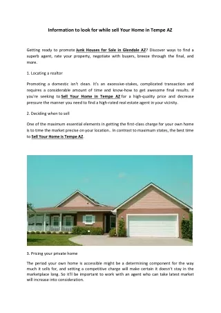 Information to look for while sell Your Home in Tempe AZ
