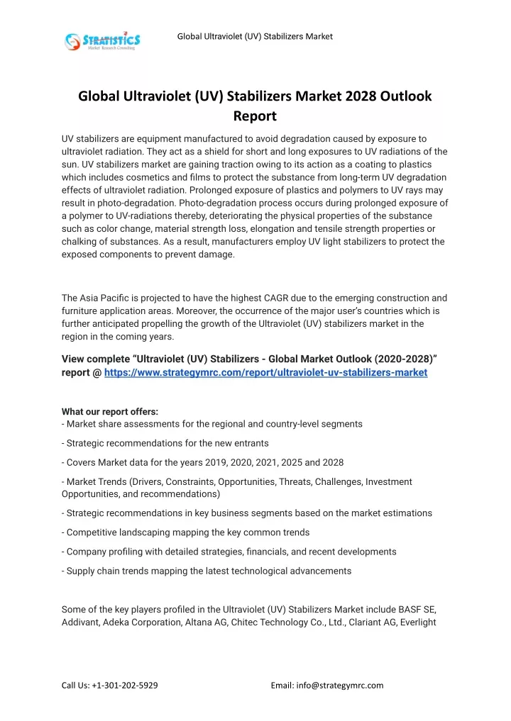 global ultraviolet uv stabilizers market