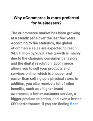 Why eCommerce is more preferred for businesses