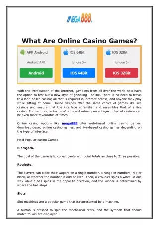 What Are Online Casino Games