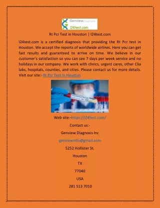 Rt Pcr Test in Houston  I24test