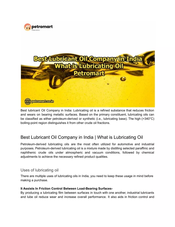 best lubricant oil company in india lubricating