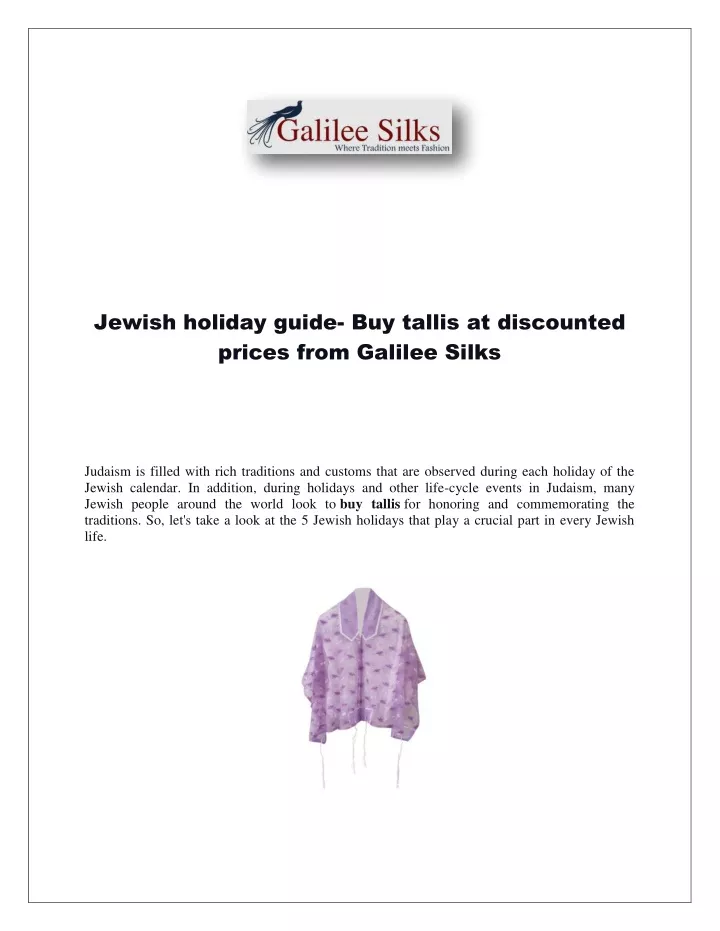 jewish holiday guide buy tallis at discounted