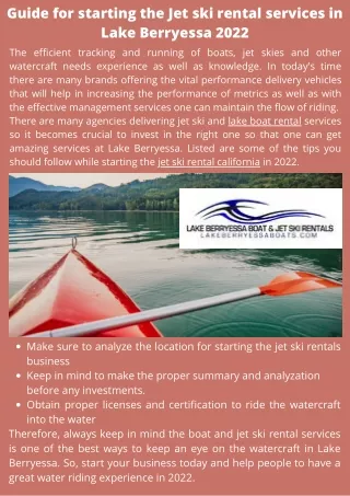 Guide for starting the Jet ski rental services in Lake Berryessa 2022
