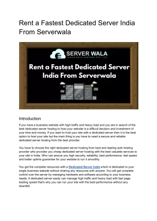 rent a fastest dedicated server india from