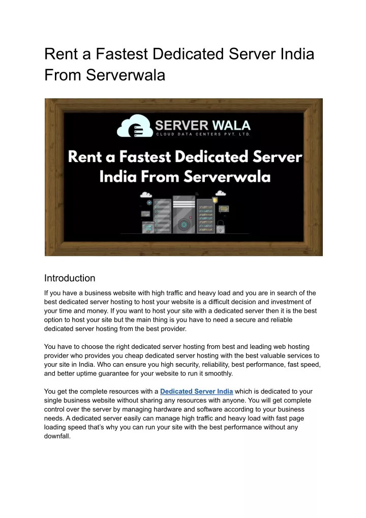 rent a fastest dedicated server india from