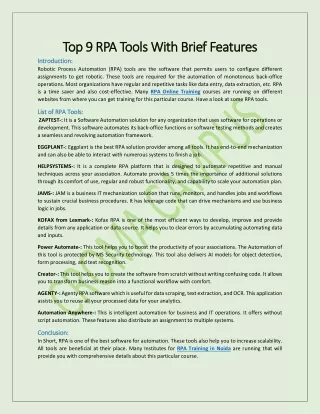top 9 rpa tools with brief features
