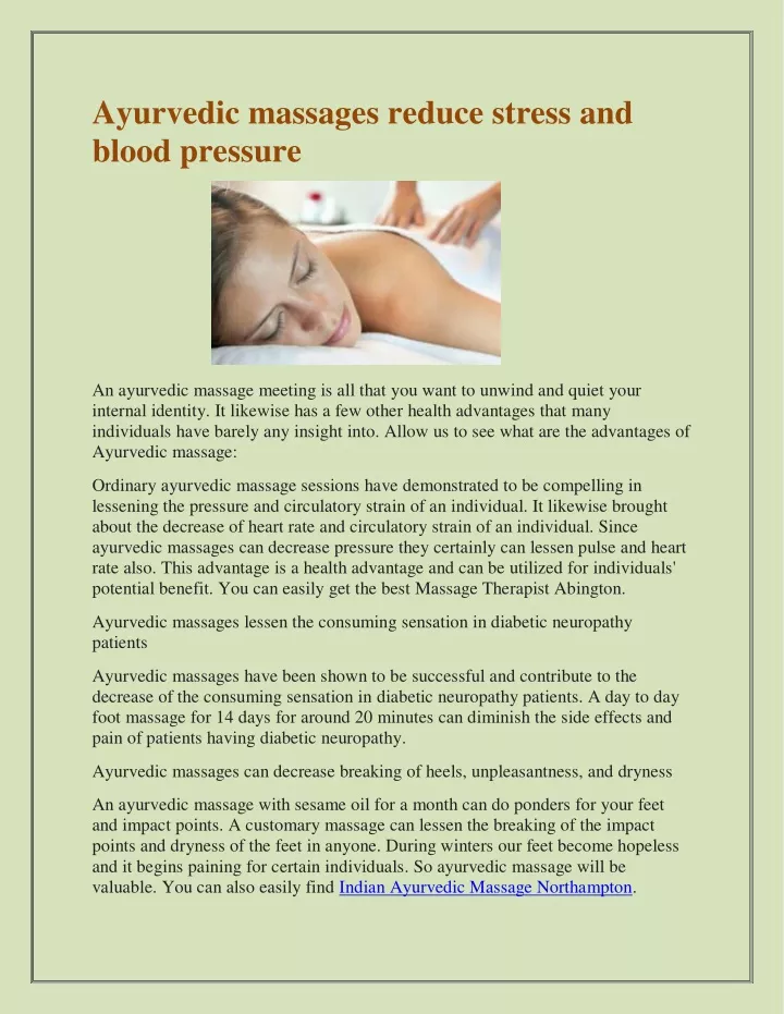 ayurvedic massages reduce stress and blood