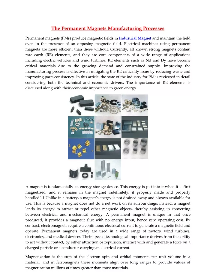 the permanent magnets manufacturing processes